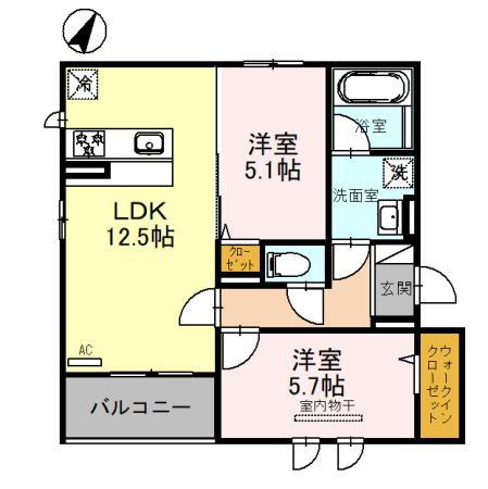 SANSEVIERIA 夏原(2LDK/2階)の間取り写真