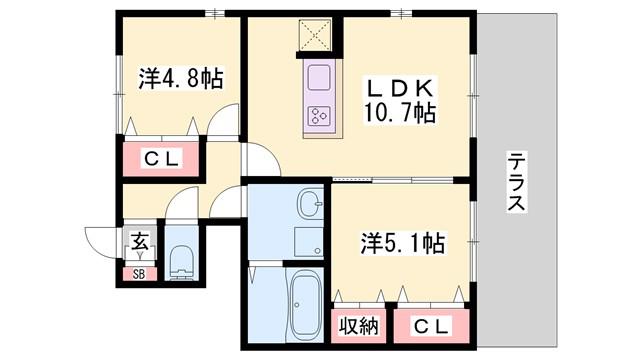 ネットハイツC(2LDK/1階)の間取り写真