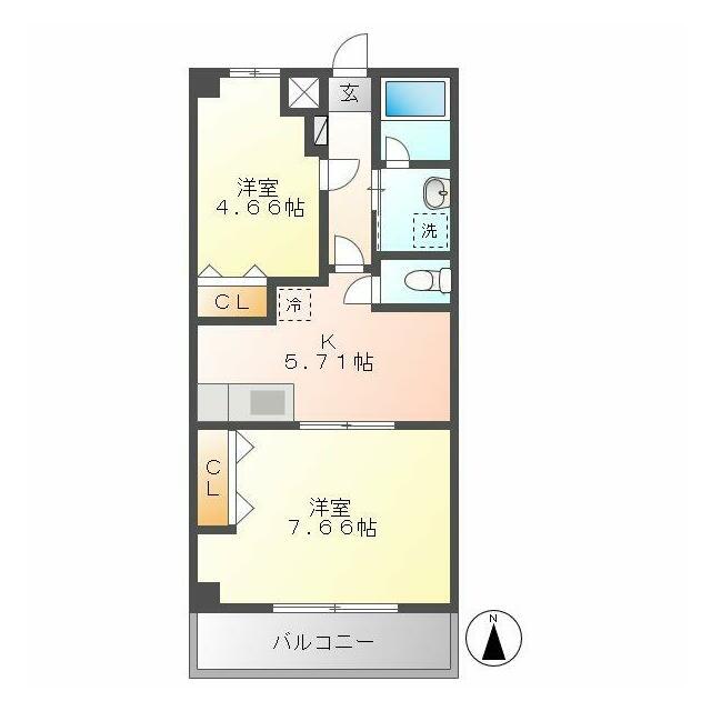 オリンピアヒルズ春日部(2K/4階)の間取り写真