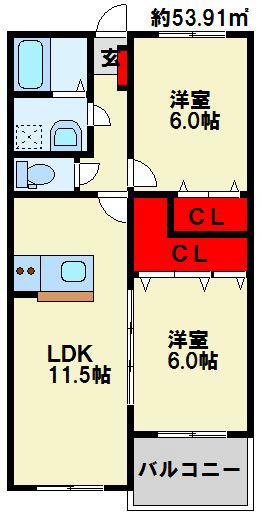 プレステージ東貫αI(2LDK/2階)の間取り写真