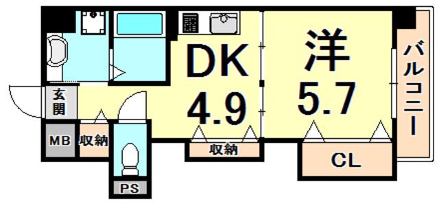 西宮ノースハイツ(1DK/2階)の間取り写真