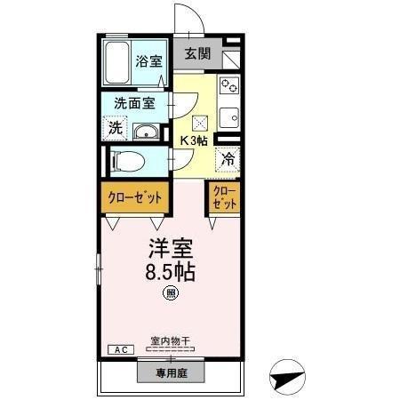 グランモア西本(1K/1階)の間取り写真