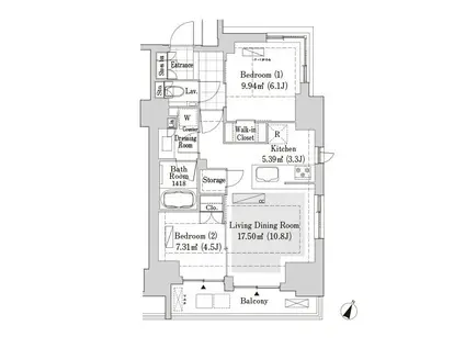 リブクオーレ神保町(2LDK/9階)の間取り写真