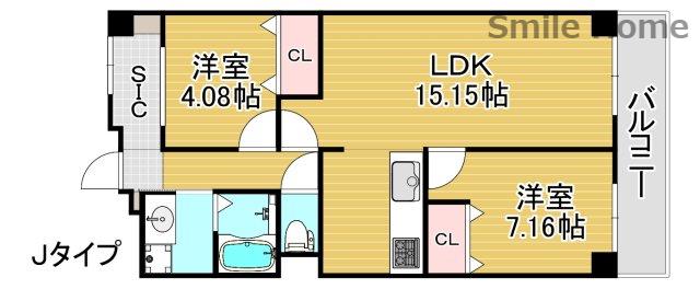 パティオ北加賀屋(2LDK/6階)の間取り写真