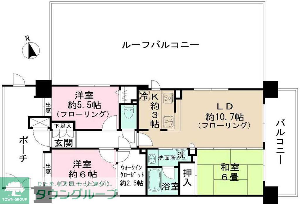 クラウンガーデン武蔵野(3LDK/5階)の間取り写真