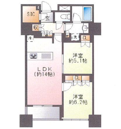 ザ 湾岸タワー レックスガーデン(2LDK/22階)の間取り写真