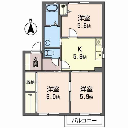 はぴねすハイツ喜田(3K/2階)の間取り写真