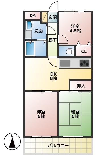 クレールメゾン扇(3DK/4階)の間取り写真