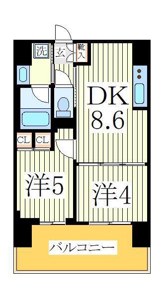 PARK AXIS 柏(2DK/13階)の間取り写真