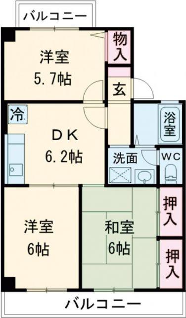 バーベナ光台A棟(3DK/1階)の間取り写真