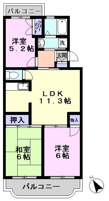 ジュネ向山一番館(3LDK/2階)の間取り写真