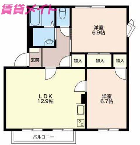 ファミール西日野 B棟(2LDK/1階)の間取り写真