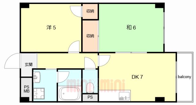 サングレース山手館(2DK/3階)の間取り写真