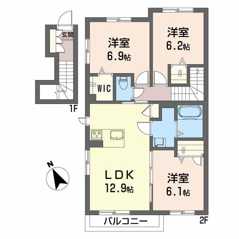 SERENA GARDEN B棟(3LDK/2階)の間取り写真