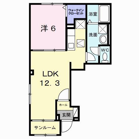 ラ・ポーズ葛原(1LDK/1階)の間取り写真