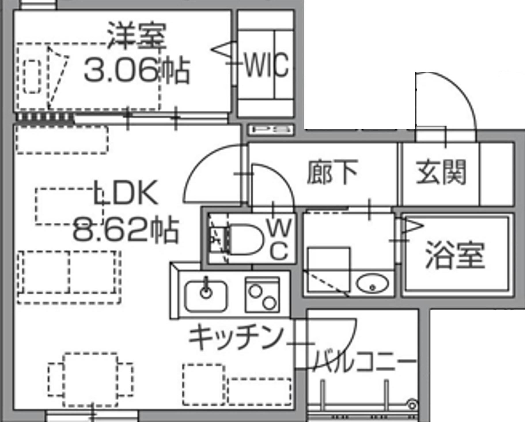 ラクラス南福岡サウス(1LDK/2階)の間取り写真