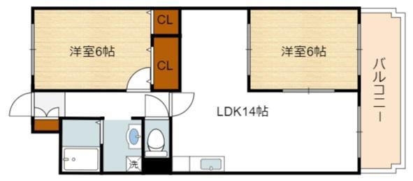 ヴィラスリースター住之江(2LDK/7階)の間取り写真