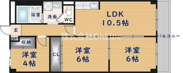 グランドシャトー タカオ恩智(3LDK/2階)の間取り写真