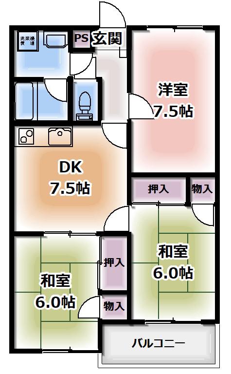 井出マンションB棟(3DK/2階)の間取り写真