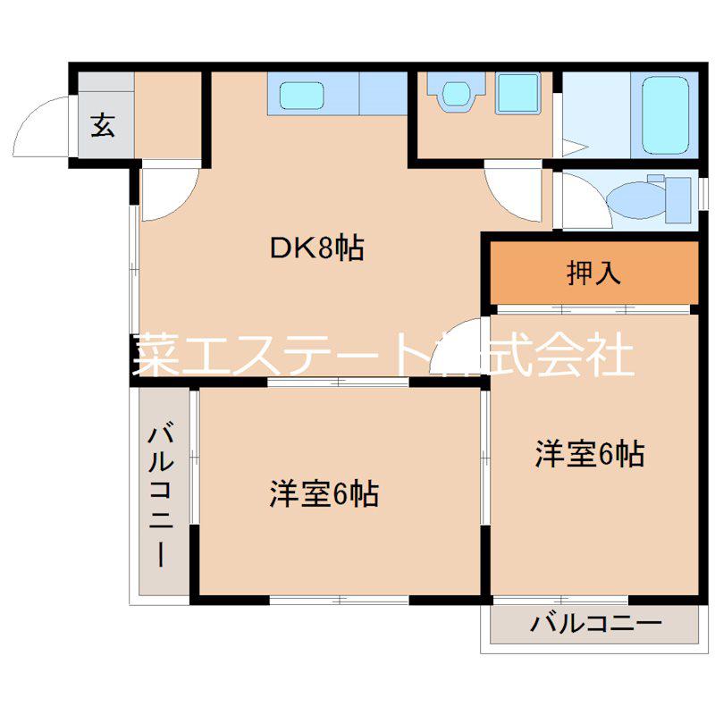 サンライズI(2DK/2階)の間取り写真