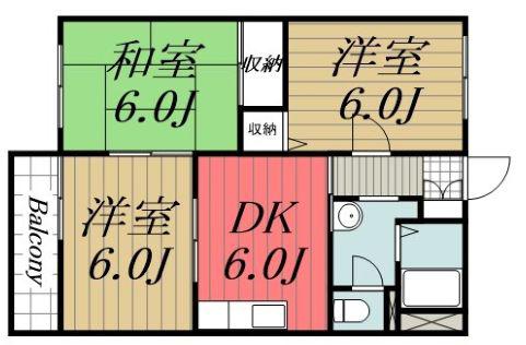 サニーフラット/稲荷台1(3DK/2階)の間取り写真