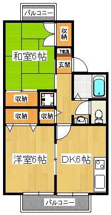 パークハイムウエクサ(2DK/2階)の間取り写真