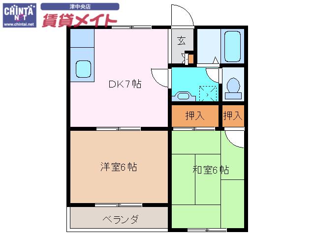 明石ハイツA(2DK/2階)の間取り写真