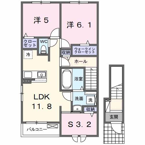 ウエストアヴェニュー行橋(2SLDK/2階)の間取り写真