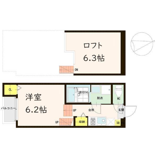 CASA LYCORIS 西中田(1K/1階)の間取り写真