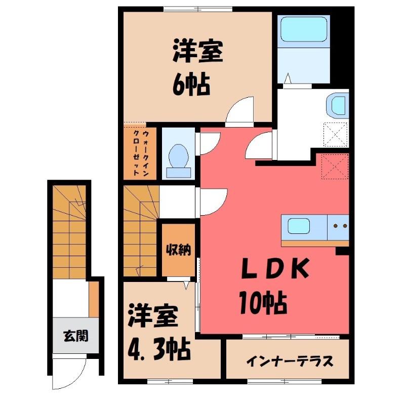 東松山市山崎町 アパートV期工事(2LDK/2階)の間取り写真