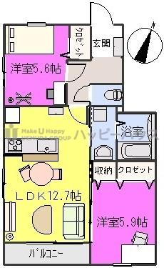クレベール8(2LDK/2階)の間取り写真