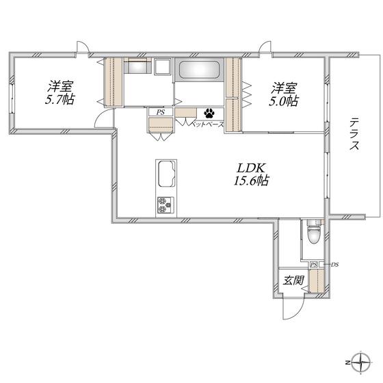BREZZA中原(2LDK/1階)の間取り写真