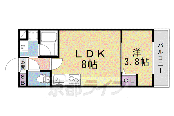 伏見区上中町マンション(1LDK/1階)の間取り写真