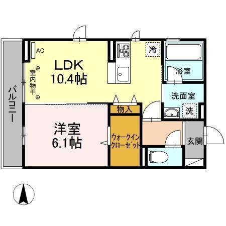 東北新幹線 宇都宮駅 徒歩35分 3階建 築4年(1LDK/2階)の間取り写真