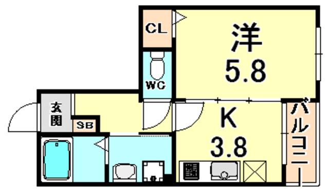 ロータスコート2(1K/1階)の間取り写真