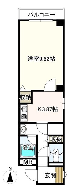 シティガーデン南通I(1K/4階)の間取り写真