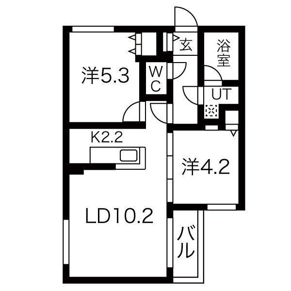 ブランシャール栄町FOREST(2LDK/2階)の間取り写真