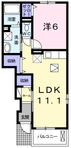 キートス2(1LDK/1階)の間取り写真