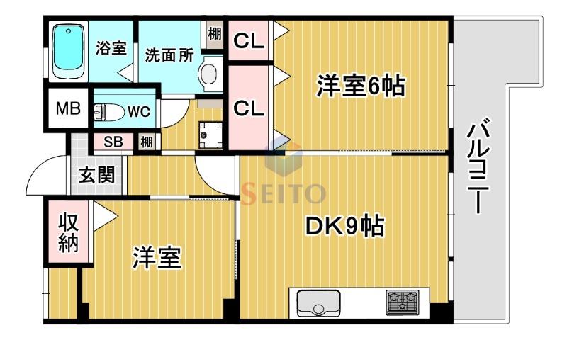 グランベール刀根山(2DK/1階)の間取り写真