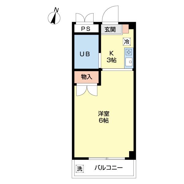 洗足エミナンス(1K/2階)の間取り写真