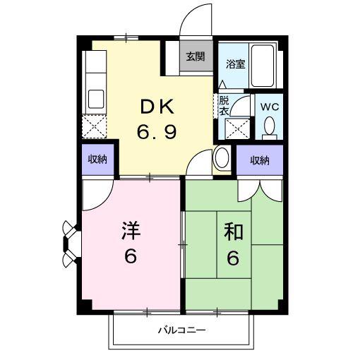 ハイツ南出1(2DK/2階)の間取り写真