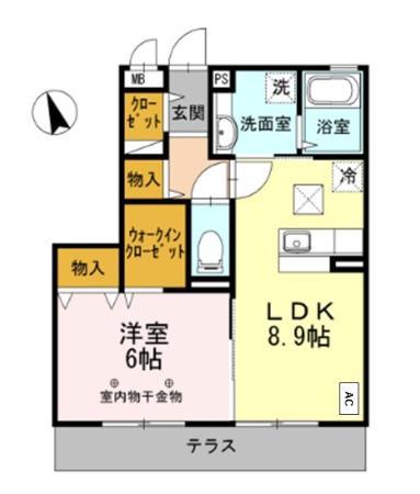 ミルフルール II(1LDK/1階)の間取り写真