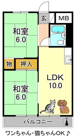 ウエストヒルズ平野(2LDK/6階)の間取り写真