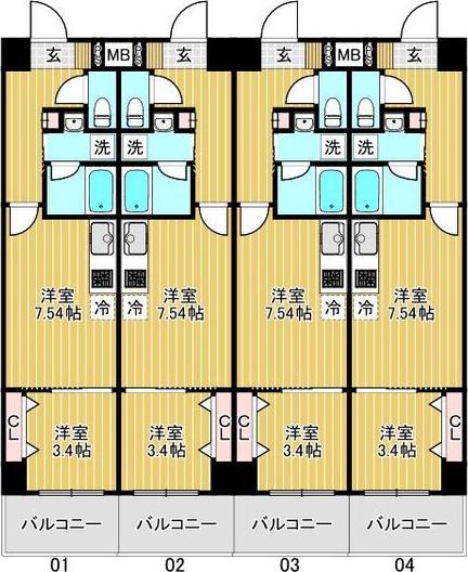 リブネスコート江坂II(1DK/3階)の間取り写真