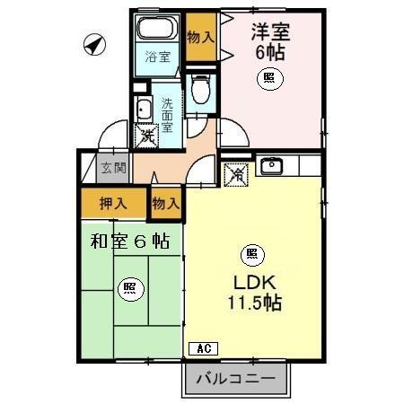 サンクレスト陽明 A(2LDK/2階)の間取り写真