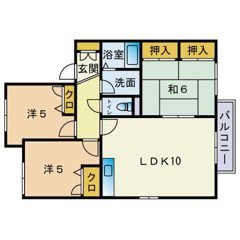 ディアス三苫G棟(3LDK/2階)の間取り写真
