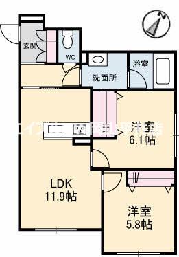 シャイン福泊(2LDK/2階)の間取り写真