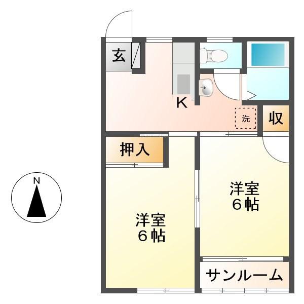 メゾンフルール(2K/1階)の間取り写真