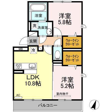 セキュレア須屋K(2LDK/2階)の間取り写真