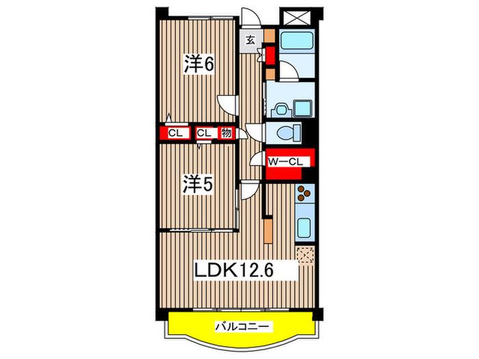 セディアヴィラージュ(2LDK/2階)の間取り写真